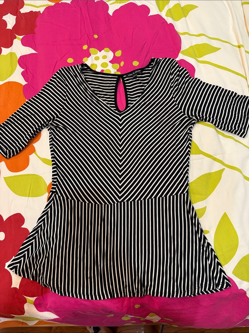 Cable & Gauge Black and White Striped Peplum Tunic